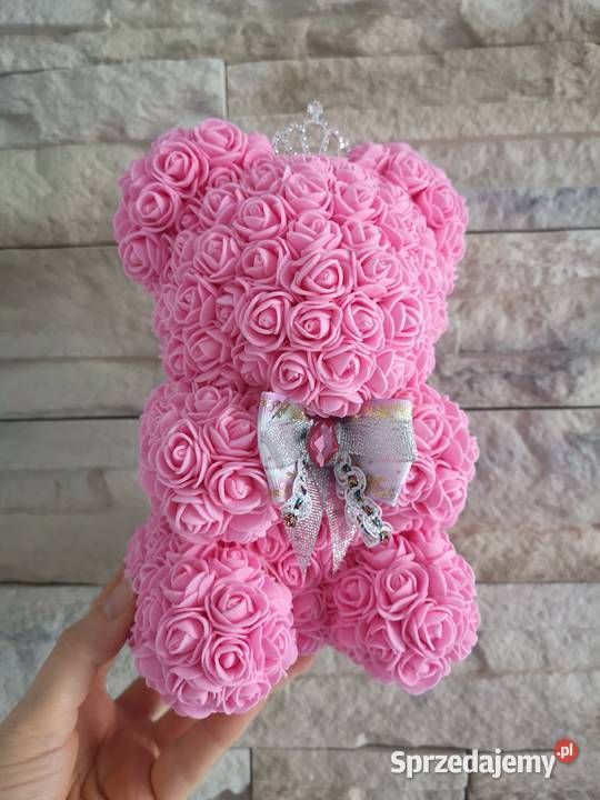 Miś z róż piankowych różowy wys 23 Rękodzieło Otrębusy