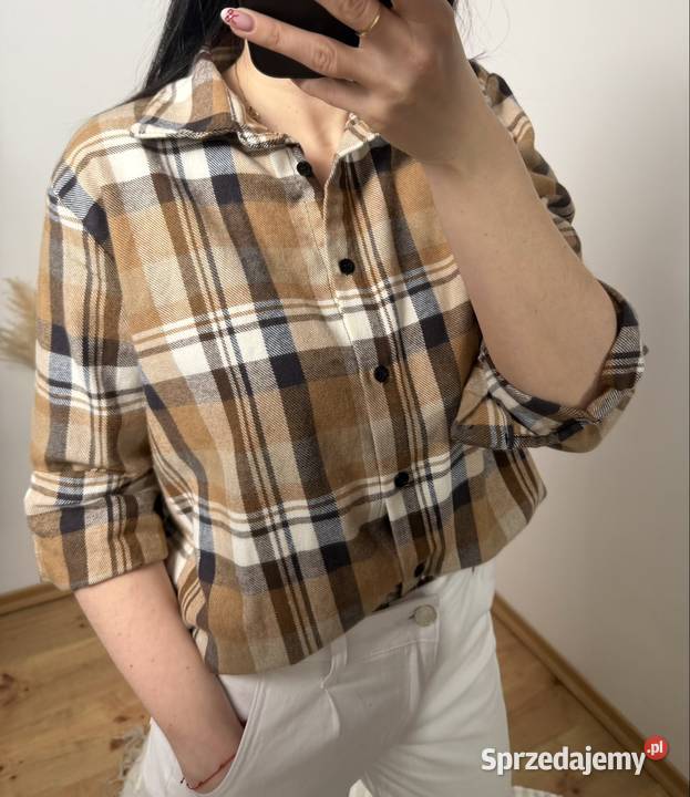 Bawełniana koszula w kratę damska w odcieniach długi wielkopolskie Ostrzeszów sprzedam