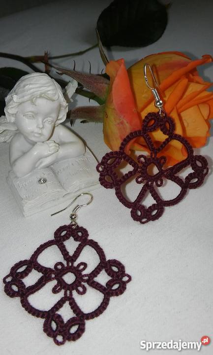 Kolczyki Frywolitkowe małopolskie Wiśniowa sprzedam