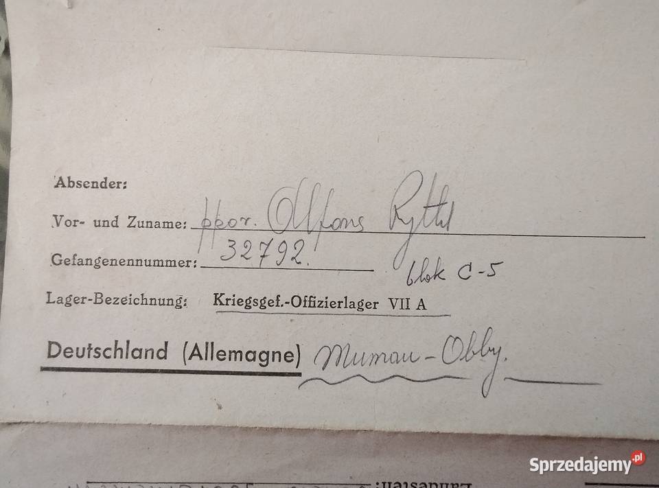 List oficera Wojska Polskiego z niewoli Żory sprzedam