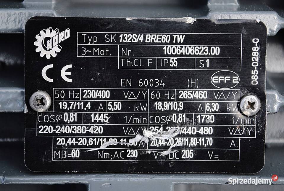 Motoreduktor 55kw 139obrmin NORD z HAMULCEM Kargowa