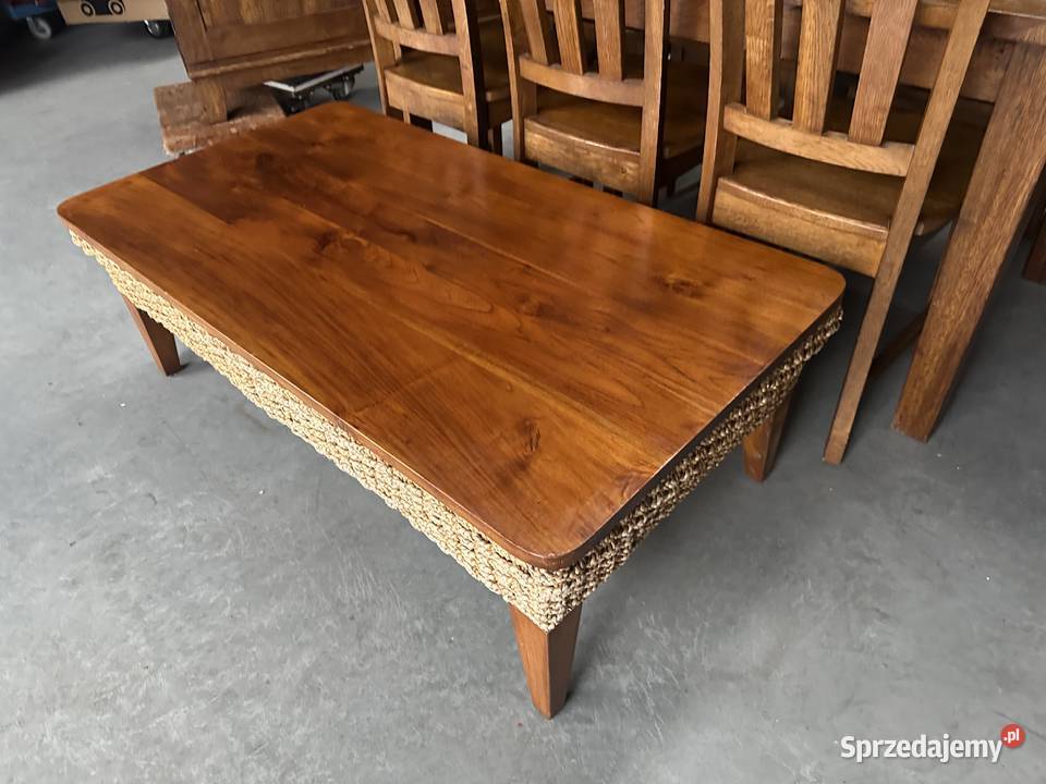 Drewniana ława stolik z rattanem 130 Sławoszewek