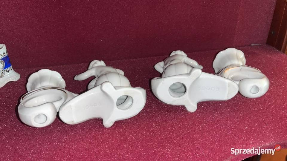 2Białe świeczniki z Putto lustrzane kominkowe pomorskie Gdańsk