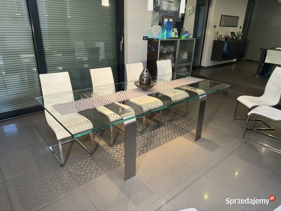 Luksusowy Stół szklany z nogami z nierdzewnymi 240cm Bydgoszcz