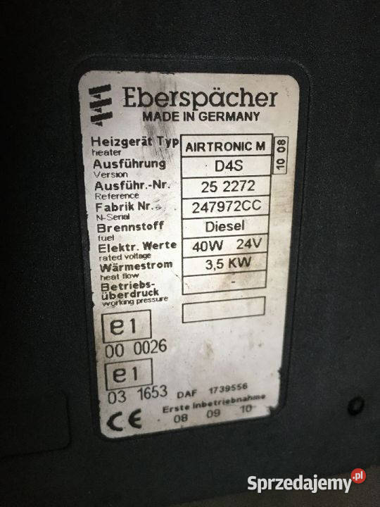 Eberspaecher Airtronic M D4C 40W 35KW 247972CC ciężarowe lubuskie Maszewo