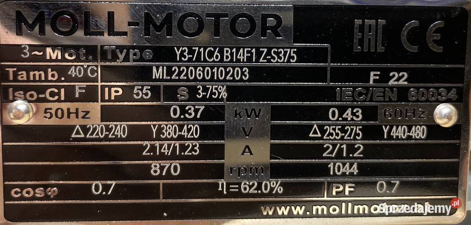 motoreduktor przekładnia 037kW 121obr 3fazowy Pigża