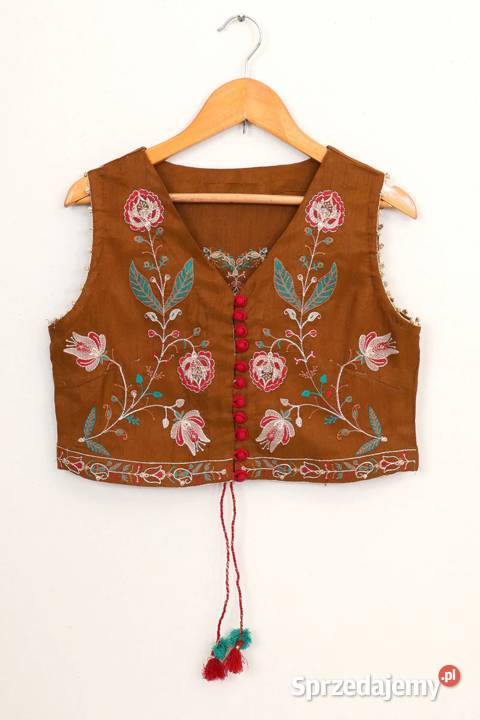 Brązowa kamizelka bolerko gorset S 36 etno folk