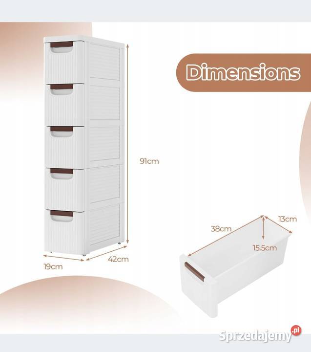 Organizer łazienkowy costway 5 szuflad 42 x 19 x