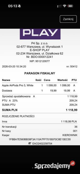 Słuchawki bezprzewodowe AirPods Pro 3 ANC Apple wielkopolskie