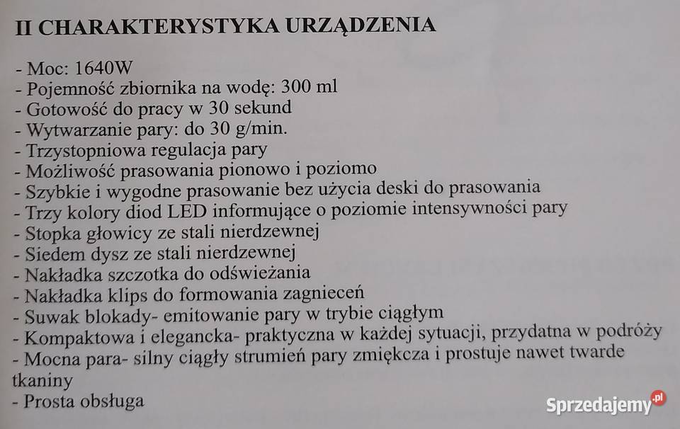 Parownica do ubrań Żelazko parowe 380ml 1640W Gdańsk sprzedam