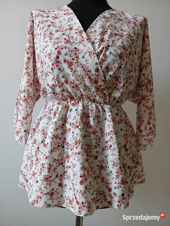 Bluzka damskaelegancka biała w kwiaty rozmiar s