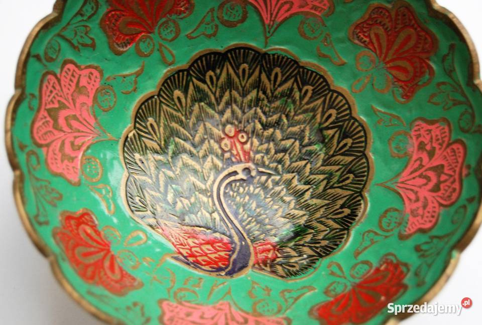 Miska patera mosiężna indyjska zielona emalia Lublin