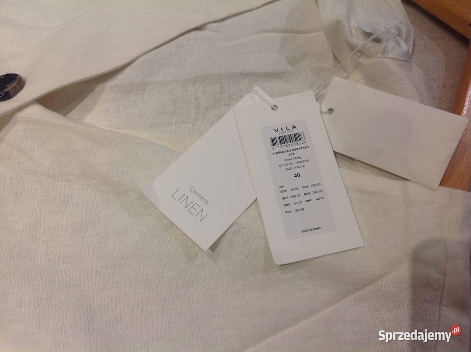 Lniana Bluzka Damska VILA r 40 Biała nowa Rozmiar 40(L) Moda i Styl lubuskie