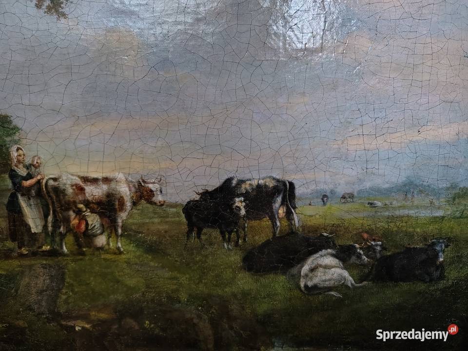 Stary obraz olejny Pastwisko Kartuzy