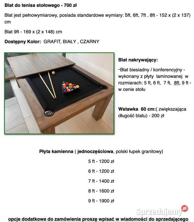 Stół bilardowy Klasyk z blatem nakrywającym 6 ft Bydgoszcz sprzedam