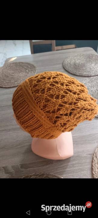 Czapka dziergana musztardowy zimowa Krosno