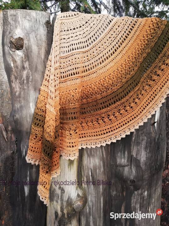 Chusta Ombre kolory ziemi rękodzieło na szydełku Skarżysko-Kamienna sprzedam