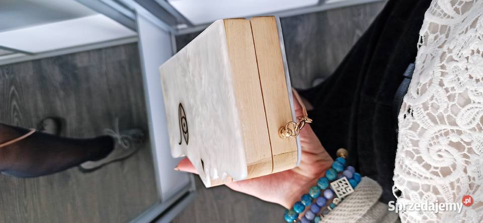 Torebka kopertówka akryl drewno handmade TANIO Wieczorowa  Warszawa