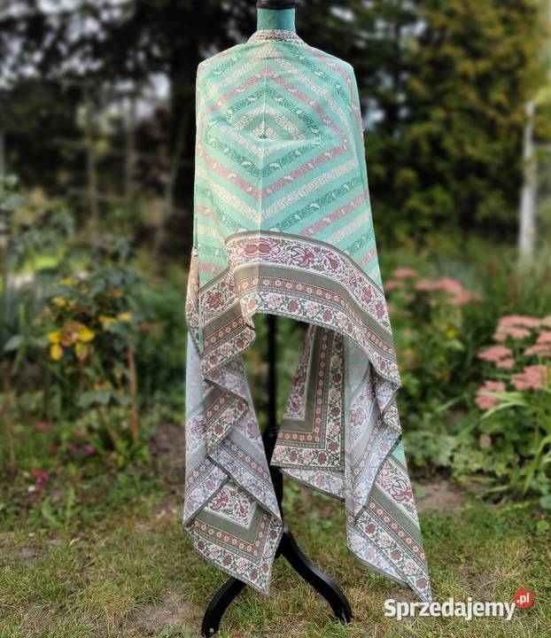 Duża chusta szal dupatta mięta kwiaty bawełna Dla kobiet Szczecin