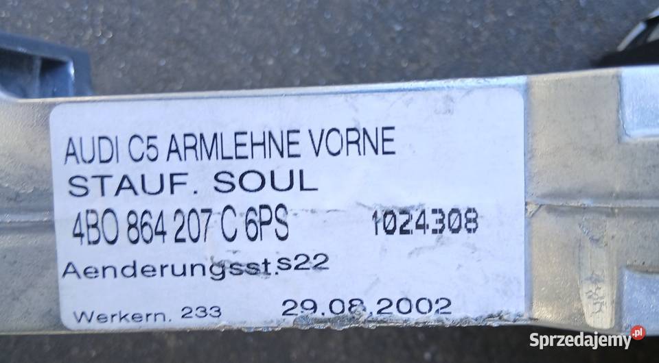 Podłokietnik Audi A6 C5 2002 materiałowy Rybnik śląskie Szczerbice