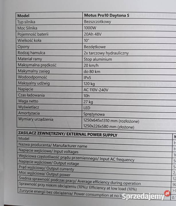 Sprzedam hulajnogę elektryczną Motus Pro10 Kraśnik