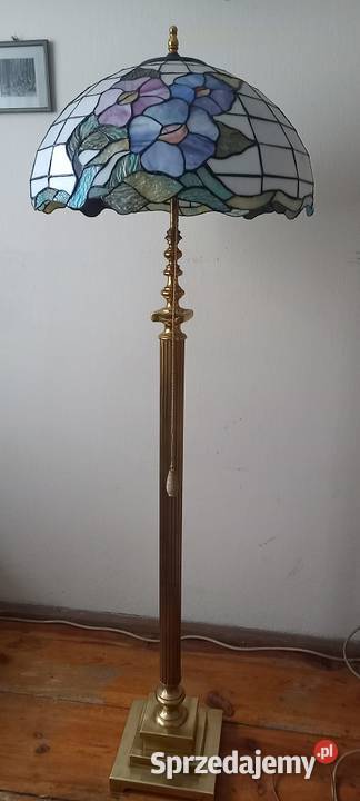 Piękna mosiężna lampa podłogowa witraż w stylu łódzkie