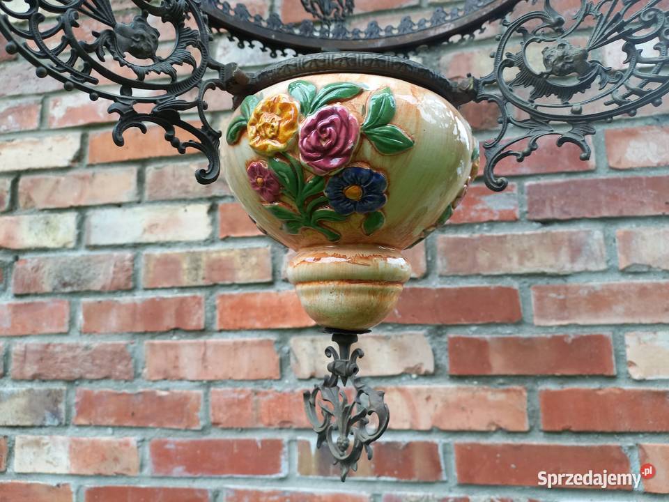 Żyrandol naftowy mosiężny z ceramiką Lampa zachodniopomorskie Gawroniec
