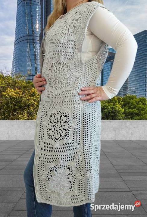 Ażurowy sweterkamizelka crochet ręczne robiony Pozostałe Piotrków Trybunalski