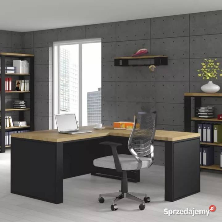 Biurko Narożne z Drewna Dębowego Stalowy Stelaż Gdów