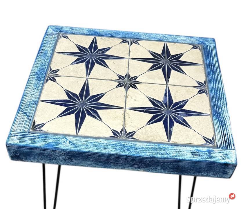 Stolik kawowy z drewna i płytek ceramicznych z Szczecin