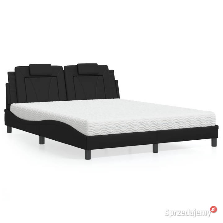 Łóżko z materacem czarne sztuczna skóra 160x200 sprzedam