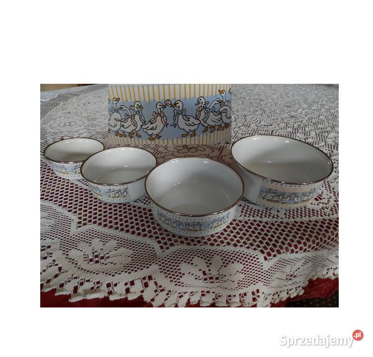 zestaw misek gęsi 4 sztuki metalowe emaliowane Kielce