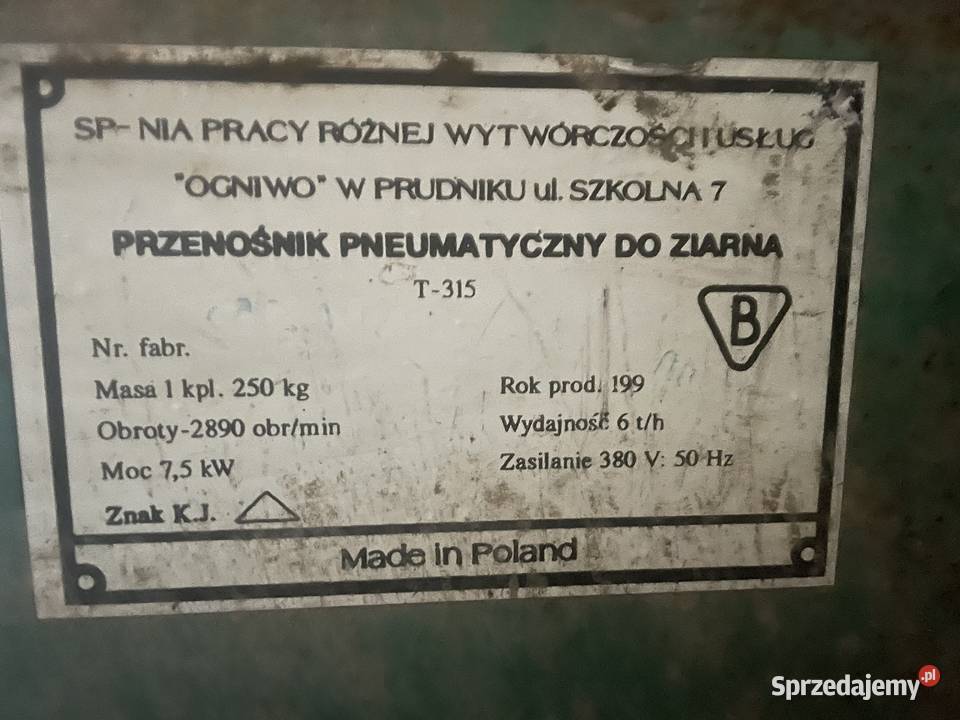 Dmuchawa do zboża OGNIWO T315 przenośnik