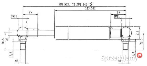Sprężyna gazowa L243 mm 150N Stabilus CA6125CI Kamionna