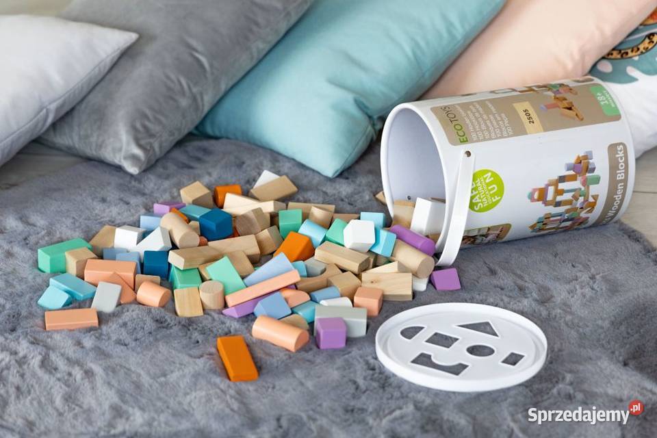 Drewniane klocki 100 wiaderko sorter Ecotoys Klocki Bielsk Podlaski