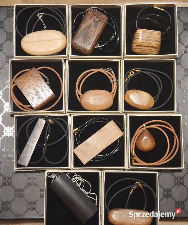 Biżuteria artystyczna naszyjnik z drewna i skóry