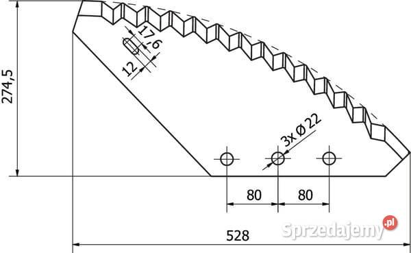 Nóż paszowozu 528x274x6 mm 22 mm z węglikiem sprzedam