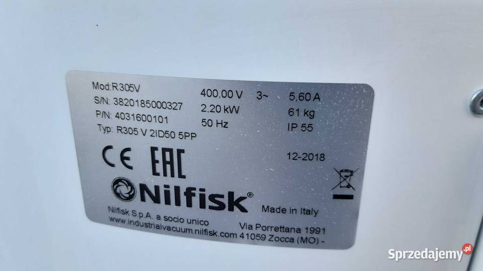 Odkurzacz przemysłowy NILFISK R 305 VHV 320 S3 Pozostałe Sułów