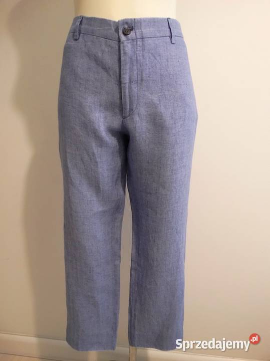 Spodnie Lniane 100 Len Capri Błękitne Icy Blue Łomża sprzedam