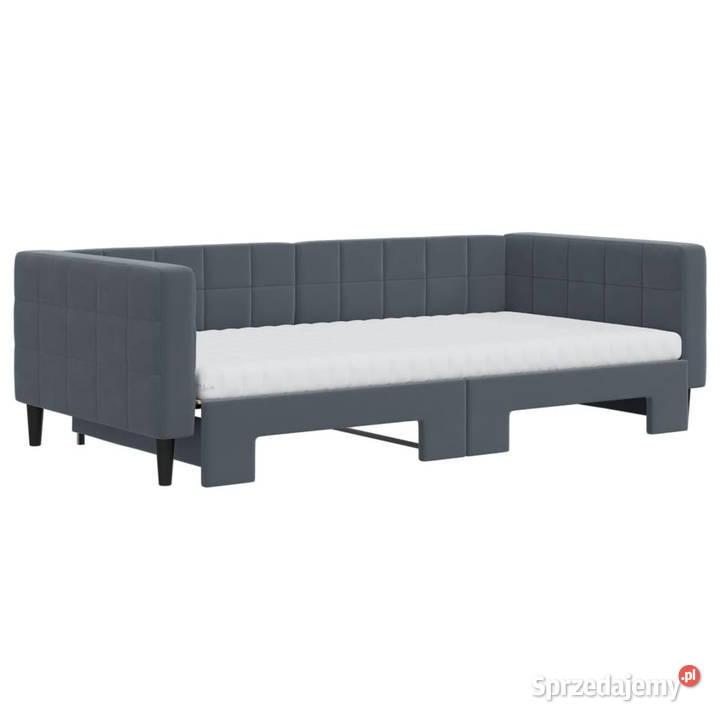 Sofa rozsuwana z materacami ciemnoszara aksamit Łóżka Warszawa