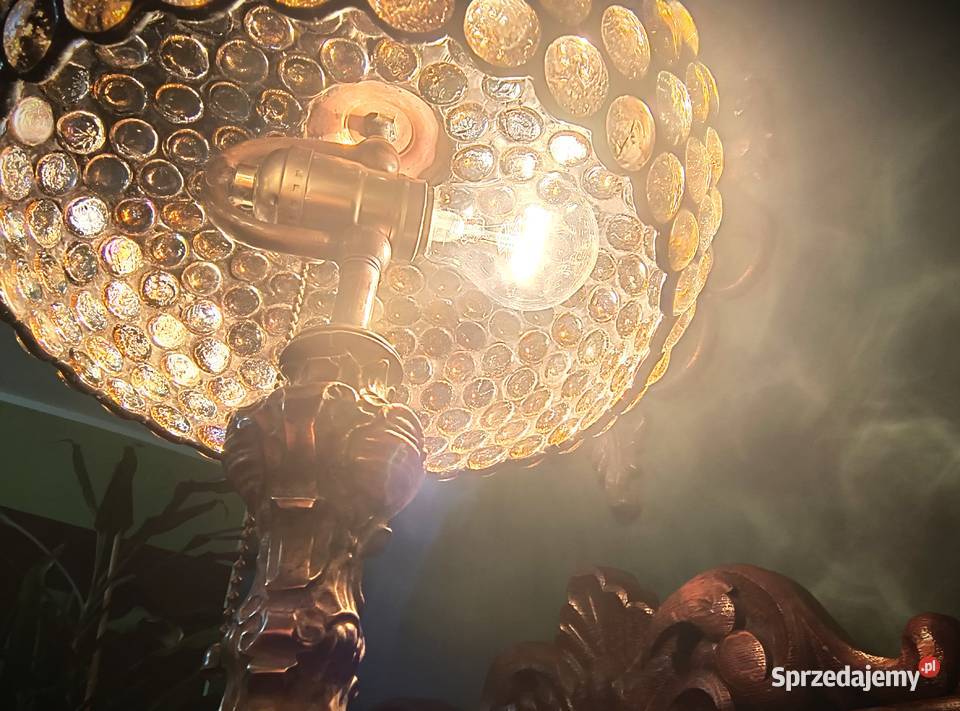 Piękna lampa witrażowa mosiądz szklane kaboszony wielkopolskie sprzedam