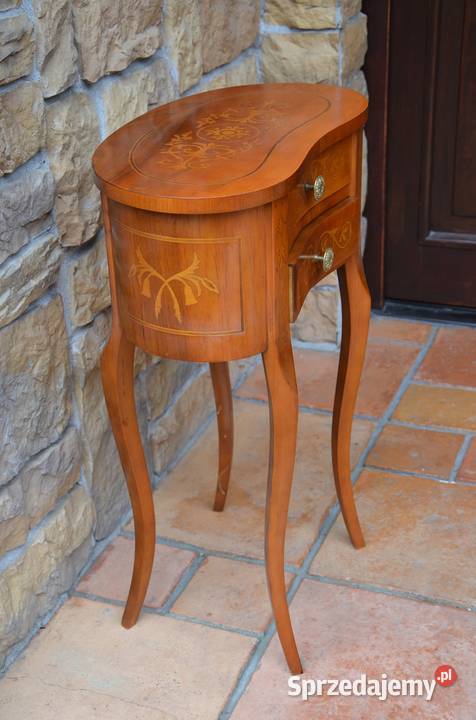 Stolik intarsja zdobiony drewniany stylowy pod 26cm Kalisz