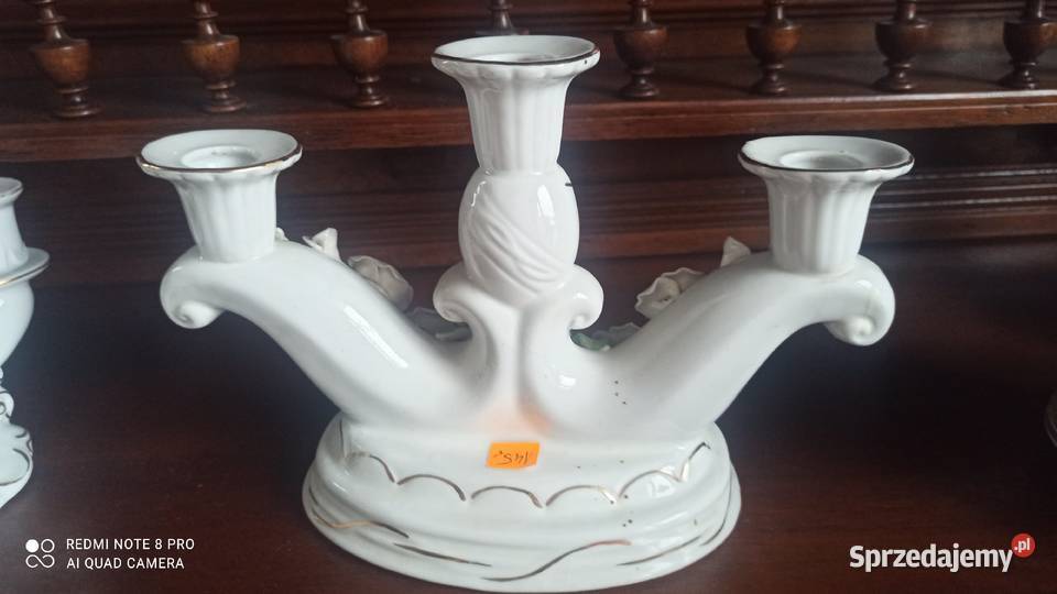 Świecznik sygnowany z bukietem kwiatów Gdańsk