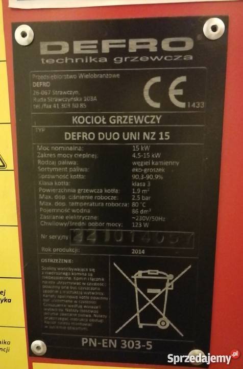 Piec Defro DUO UNI NZ 15 kW osprzęt Czchów