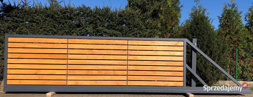Brama wjazdowa przesuwna drewno metal kuta przesuwna Szczecin