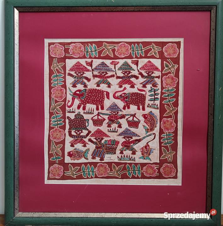 Duży obraz batik Indonezja ręcznie malowany Gdańsk