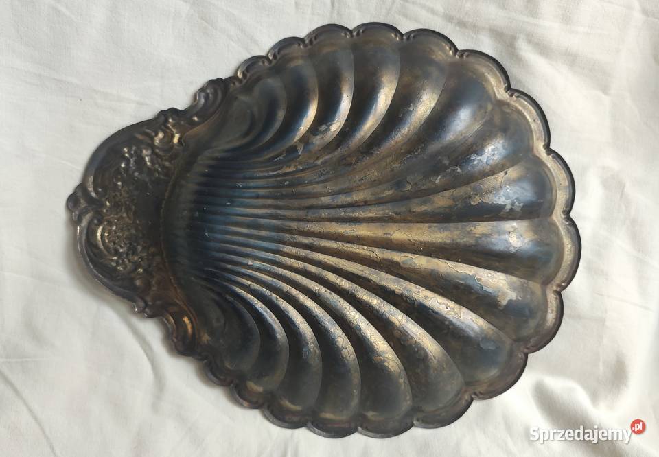 Piękna metalowa patera muszla secesja vintage Antyki Gdańsk