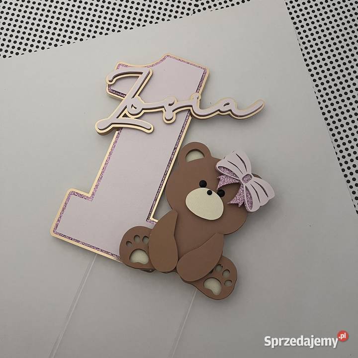 Topper roczek miś teddy bear złoto różowy małopolskie Nowy Sącz