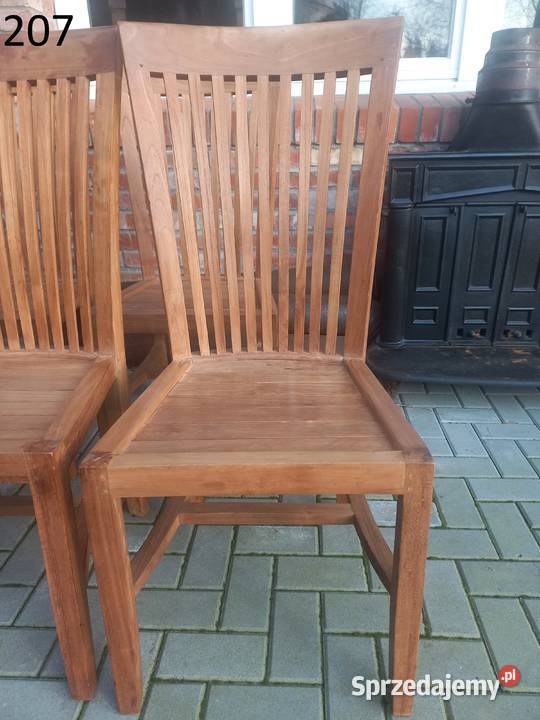 Krzesła tekowe drewniane 2 kolonialne twarde 47.5cm Gawroniec