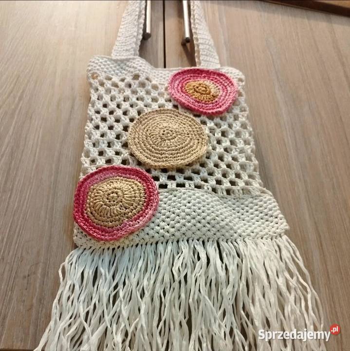 Designerska torba crochet z rafii ręcznie Torby i torebki Piotrków Trybunalski